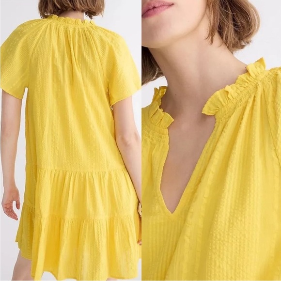 BOGO! J. Crew Ruffle Trim Tiered Dress in Cotton Dobby Yellow Size Small - Picture 9 of 9